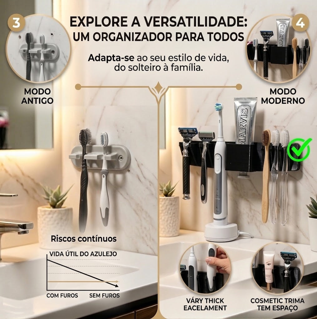 Suporte De Banheiro 6 Em 1 Para Escova De Dente Prestobarba Pasta Sem Furo Parede Fita Dupla Face