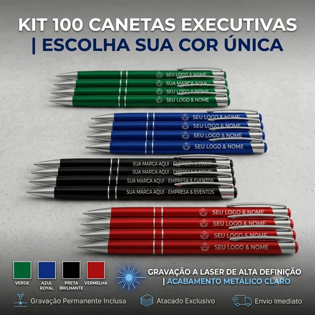 100 Canetas Metálicas Gravadas A Laser Brindes Personalizados