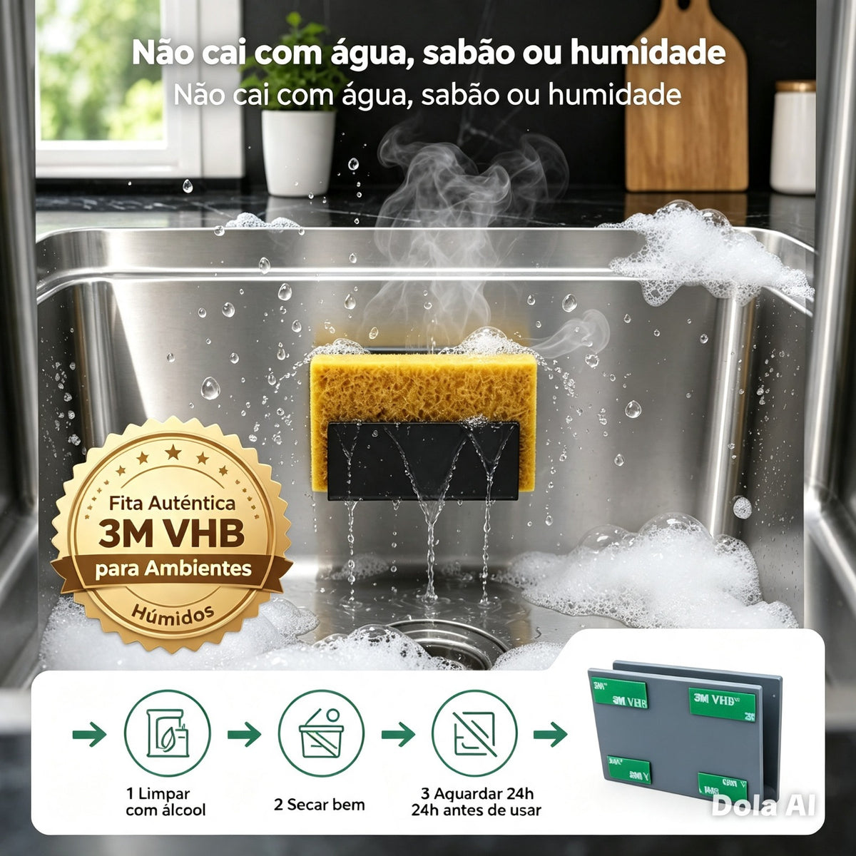 Suporte para Esponja Pia Sem Furos Não Acumula Água Sem Bolor Fita 3M Forte