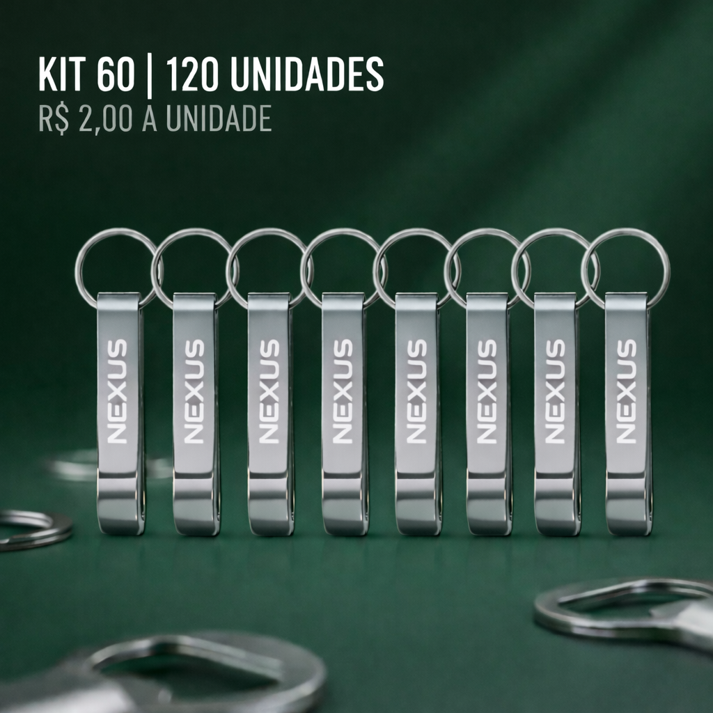Kit 60 ou 120 Chaveiro Abridor de Garrafa Metal Personalizado  Laser - Brinde Atacado Empresa Evento
