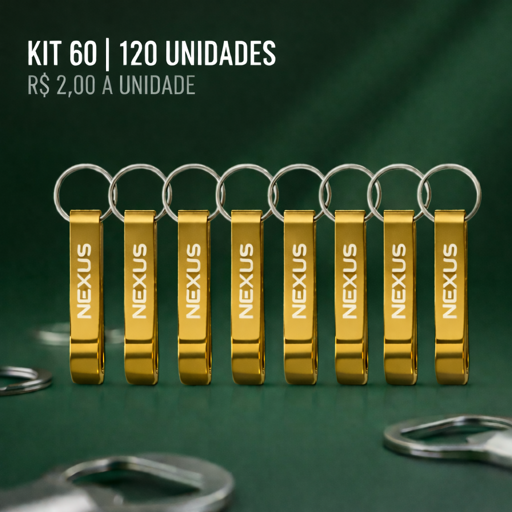 Kit 60 ou 120 Chaveiro Abridor de Garrafa Metal Personalizado  Laser - Brinde Atacado Empresa Evento