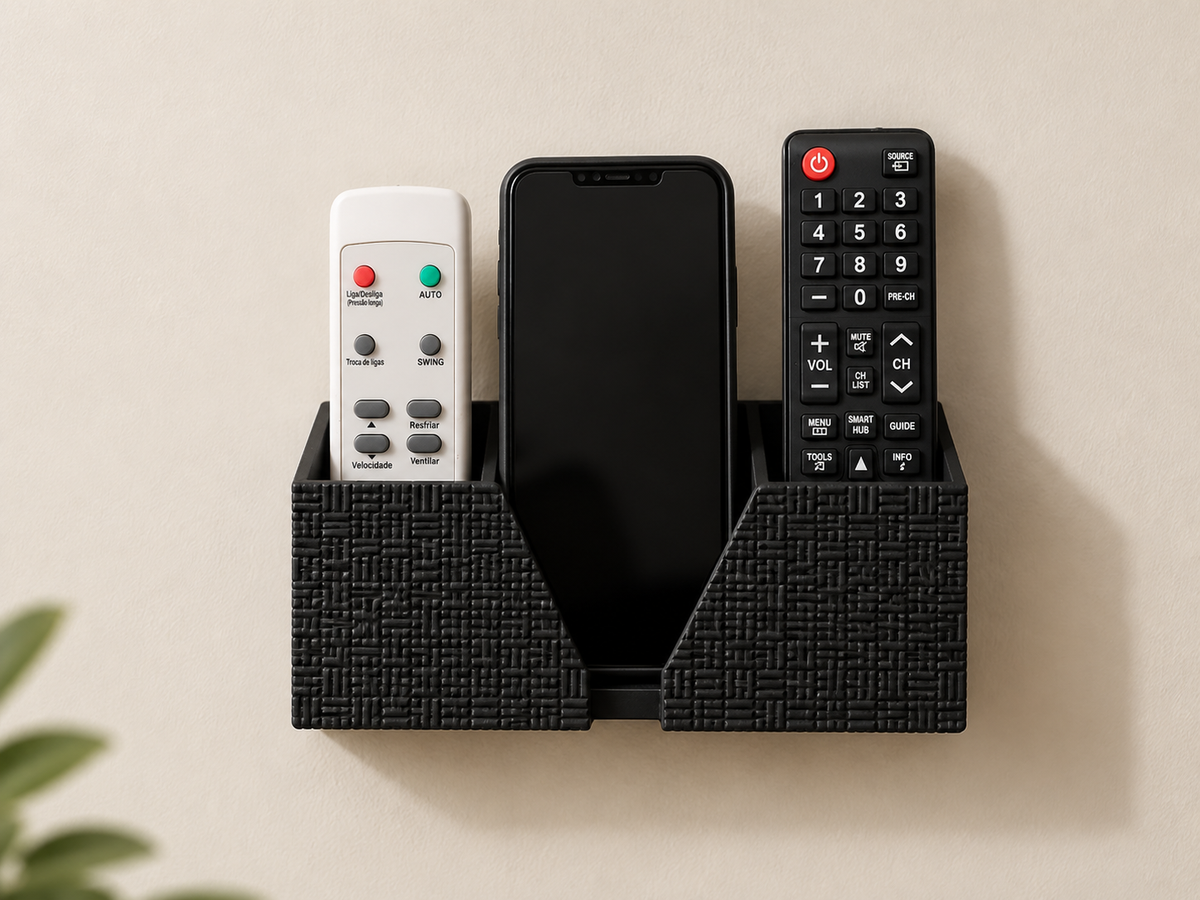 Suporte de Parede para Celular e 2 Controles TV Ar Condicionado Organizador 3D