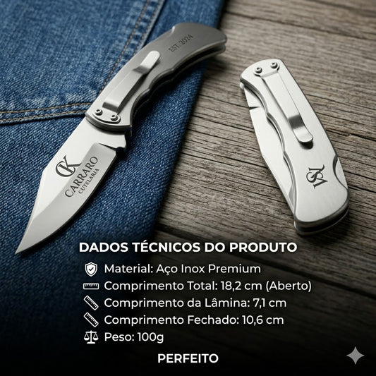 Canivete de Bolso Inox Personalizado Gravação Laser - Presente Luxo