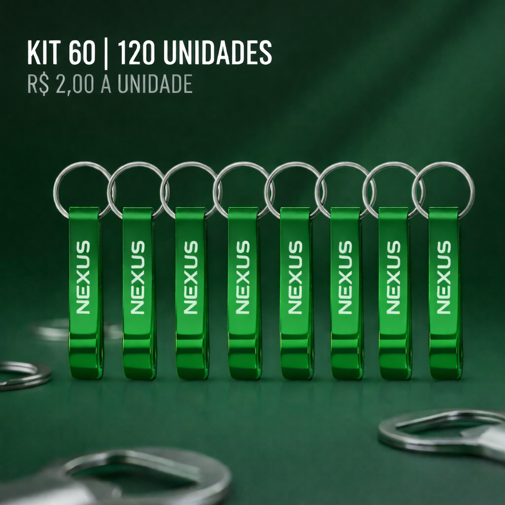 Kit 60 ou 120 Chaveiro Abridor de Garrafa Metal Personalizado  Laser - Brinde Atacado Empresa Evento
