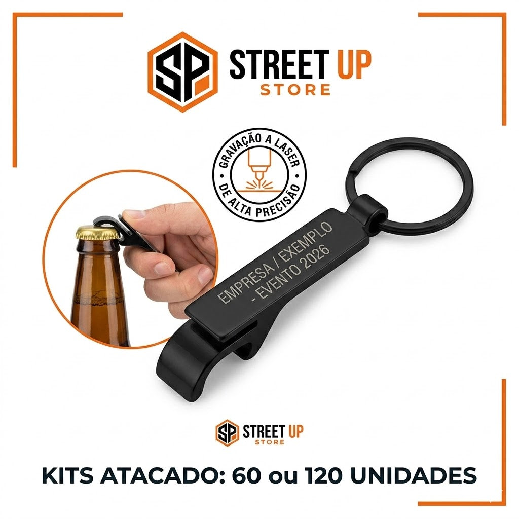 Kit 60 ou 120 Chaveiro Abridor de Garrafa Metal Personalizado  Laser - Brinde Atacado Empresa Evento