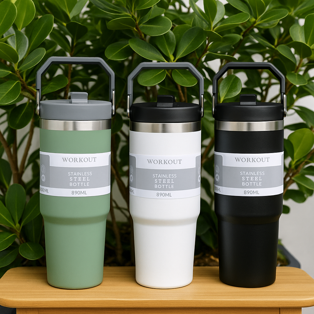 Copo Térmico 890ml Inox Liso com Tampa – Super Capacidade para Bebidas Geladas e Quentes