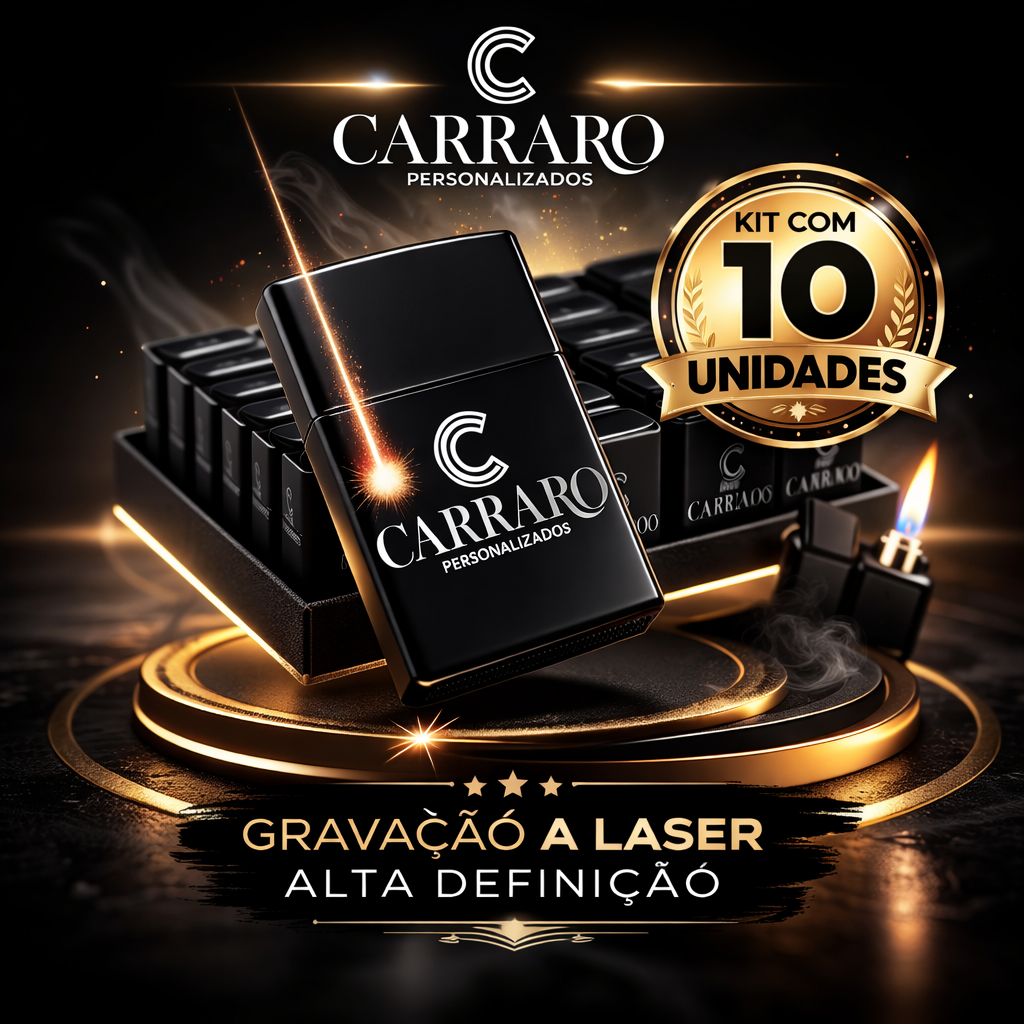 Kit Isqueiros zipo Premium Black Piano - Personalização Laser HD (Recarregável)