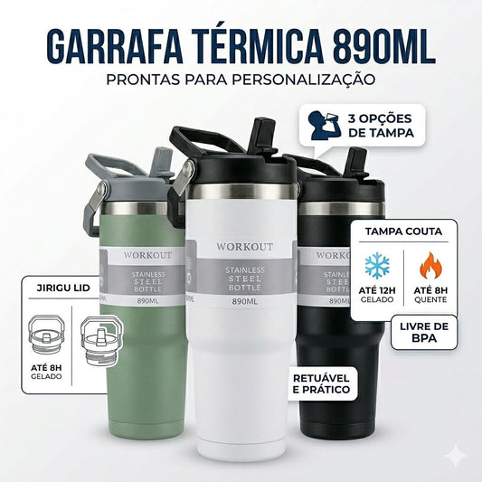 Copo Térmico 890ml Inox Liso com Tampa – Super Capacidade para Bebidas Geladas e Quentes