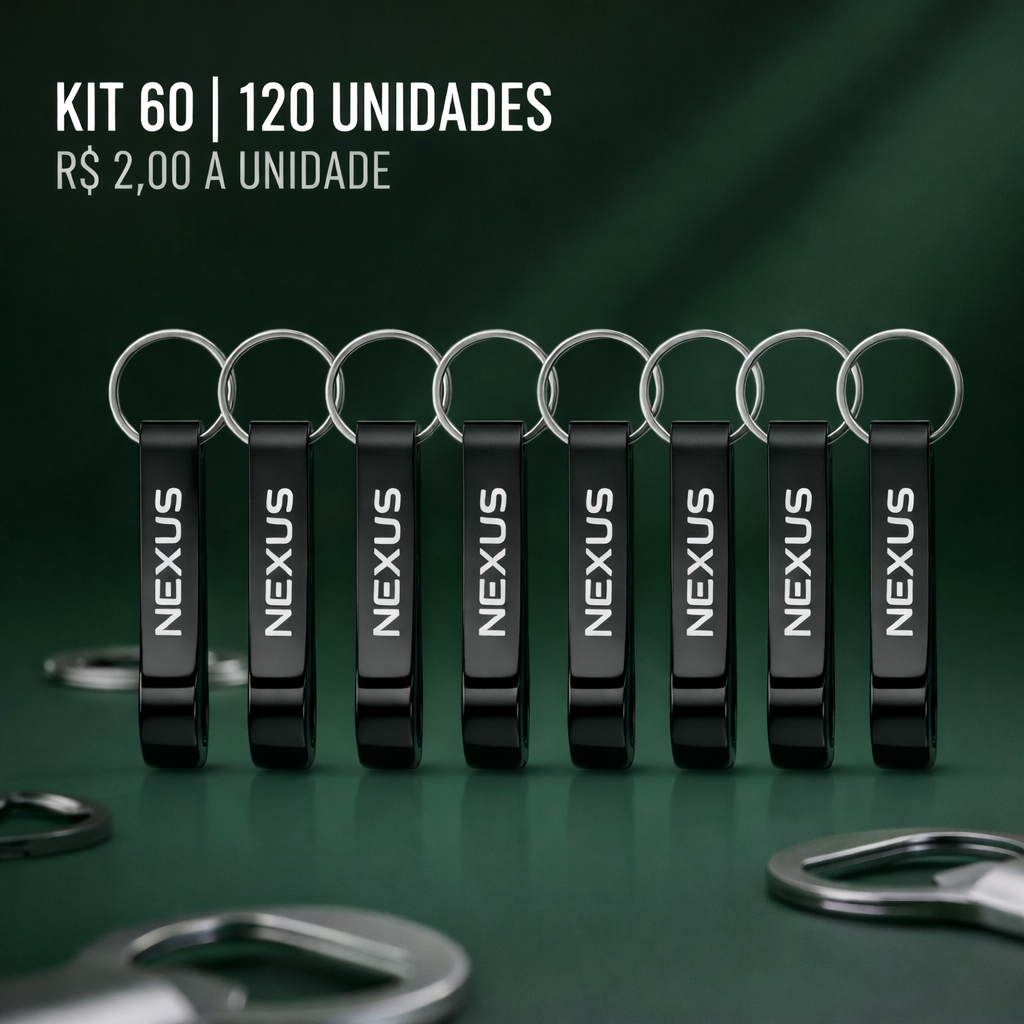 Kit 60 ou 120 Chaveiro Abridor de Garrafa Metal Personalizado  Laser - Brinde Atacado Empresa Evento
