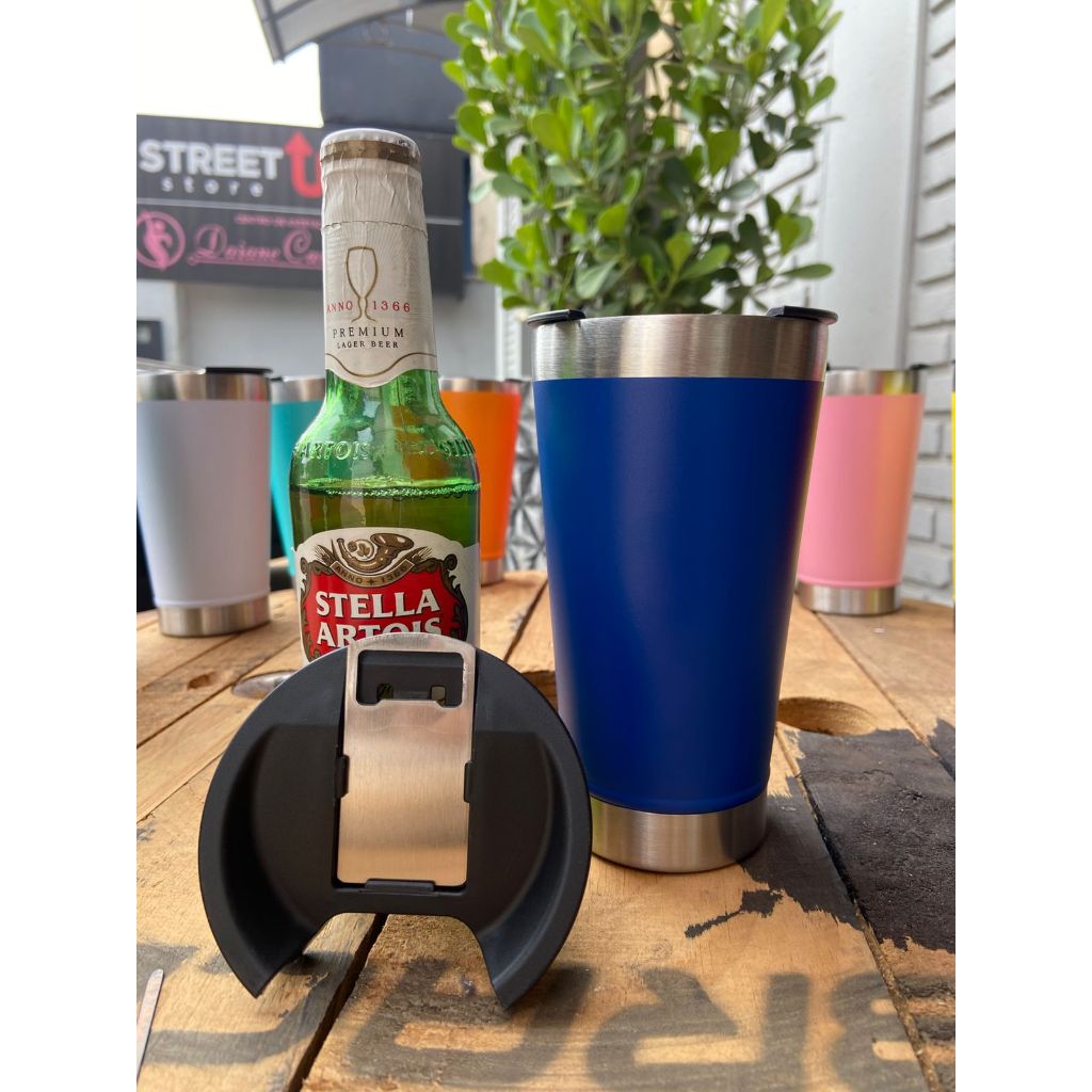 Kit Copos Térmicos 473ml Inox Personalizados Frente e Verso com Tampa – Café, Cerveja, Drinks, Chimarrão e Tereré