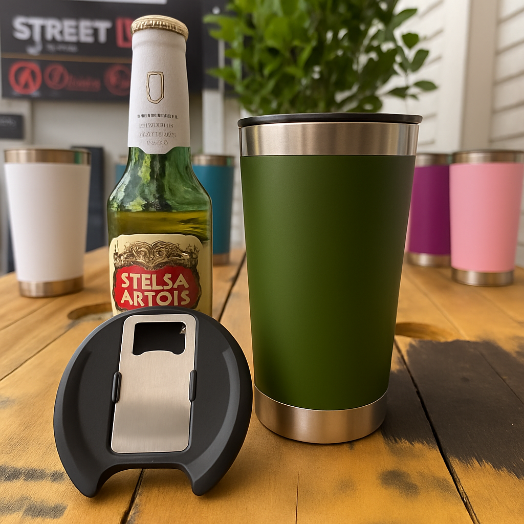 Kit Copos Térmicos 473ml Inox Personalizados Frente e Verso com Tampa – Café, Cerveja, Drinks, Chimarrão e Tereré