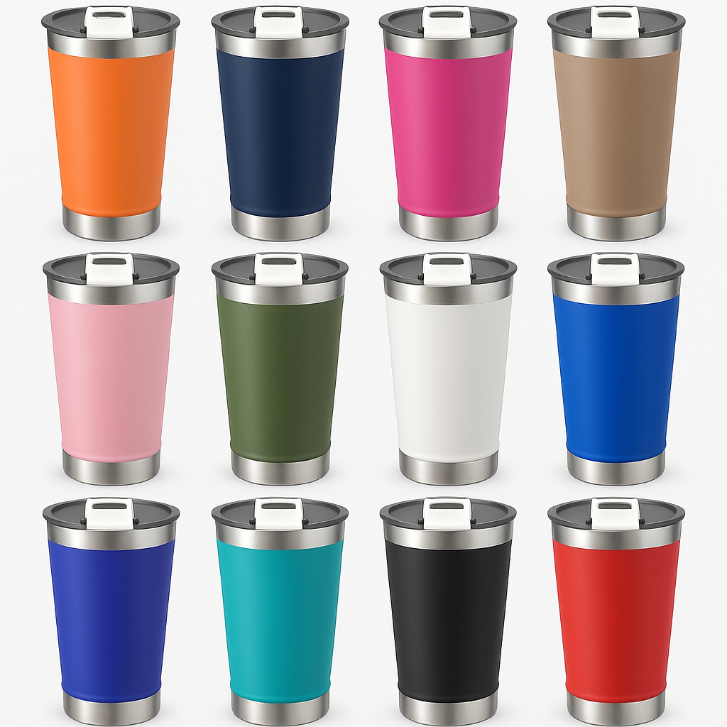 Kit Copos Térmicos 473ml Inox Lisos com Tampa – Bebidas Geladas e Quentes