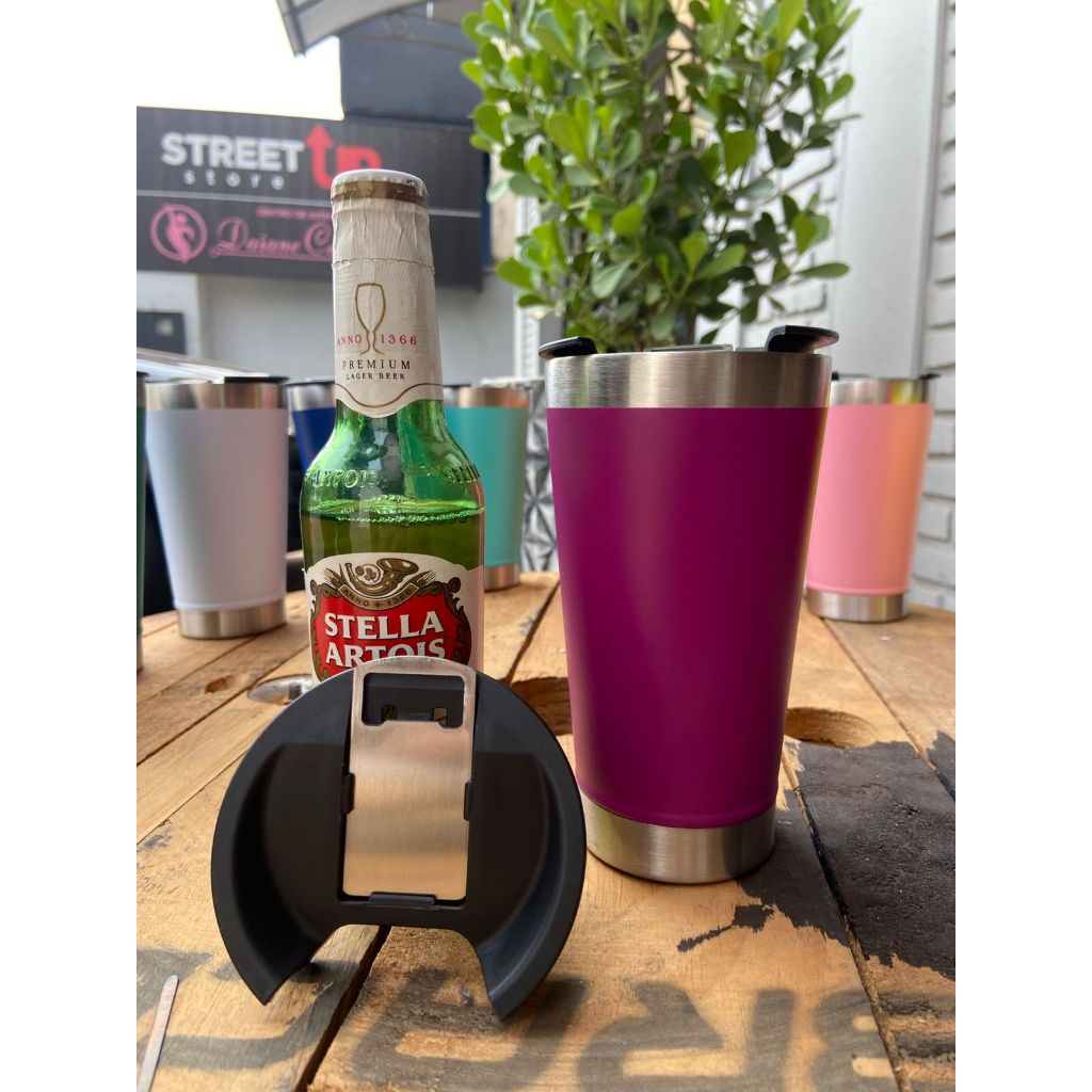 Kit Copos Térmicos 473ml Inox Personalizados Frente e Verso com Tampa – Café, Cerveja, Drinks, Chimarrão e Tereré