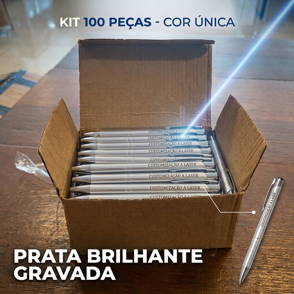 100 Canetas Metálicas Gravadas A Laser Brindes Personalizados