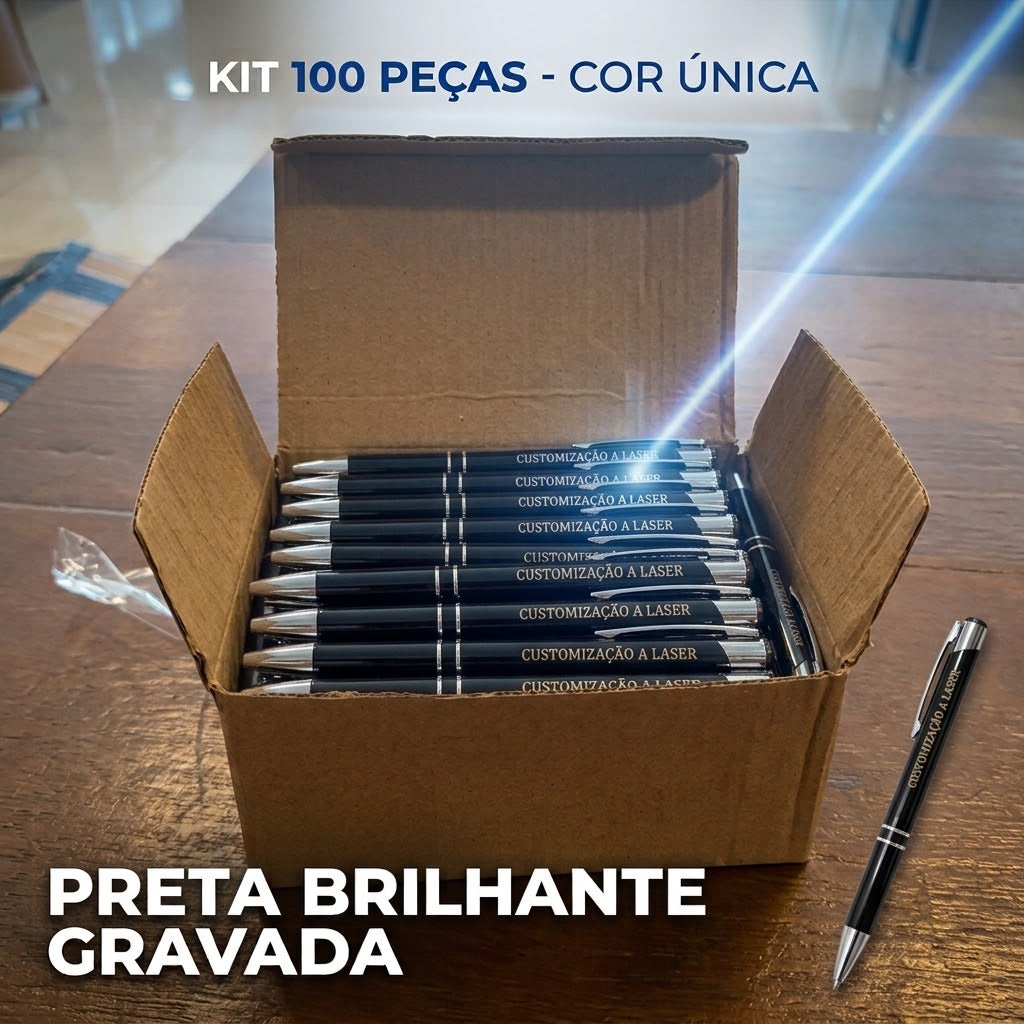 100 Canetas Metálicas Gravadas A Laser Brindes Personalizados