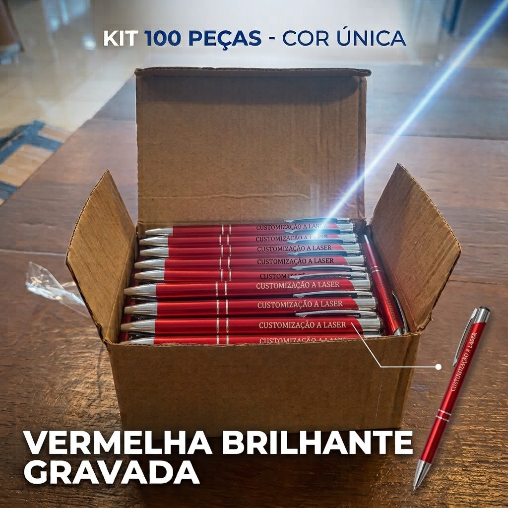 100 Canetas Metálicas Gravadas A Laser Brindes Personalizados