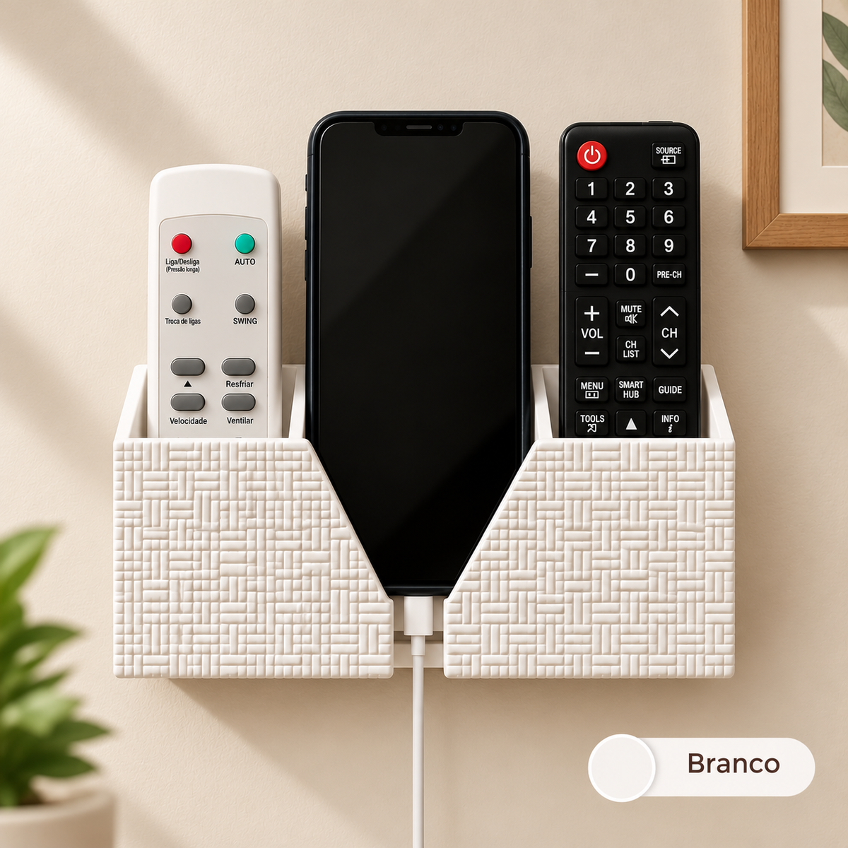 Suporte de Parede para Celular e 2 Controles TV Ar Condicionado Organizador 3D