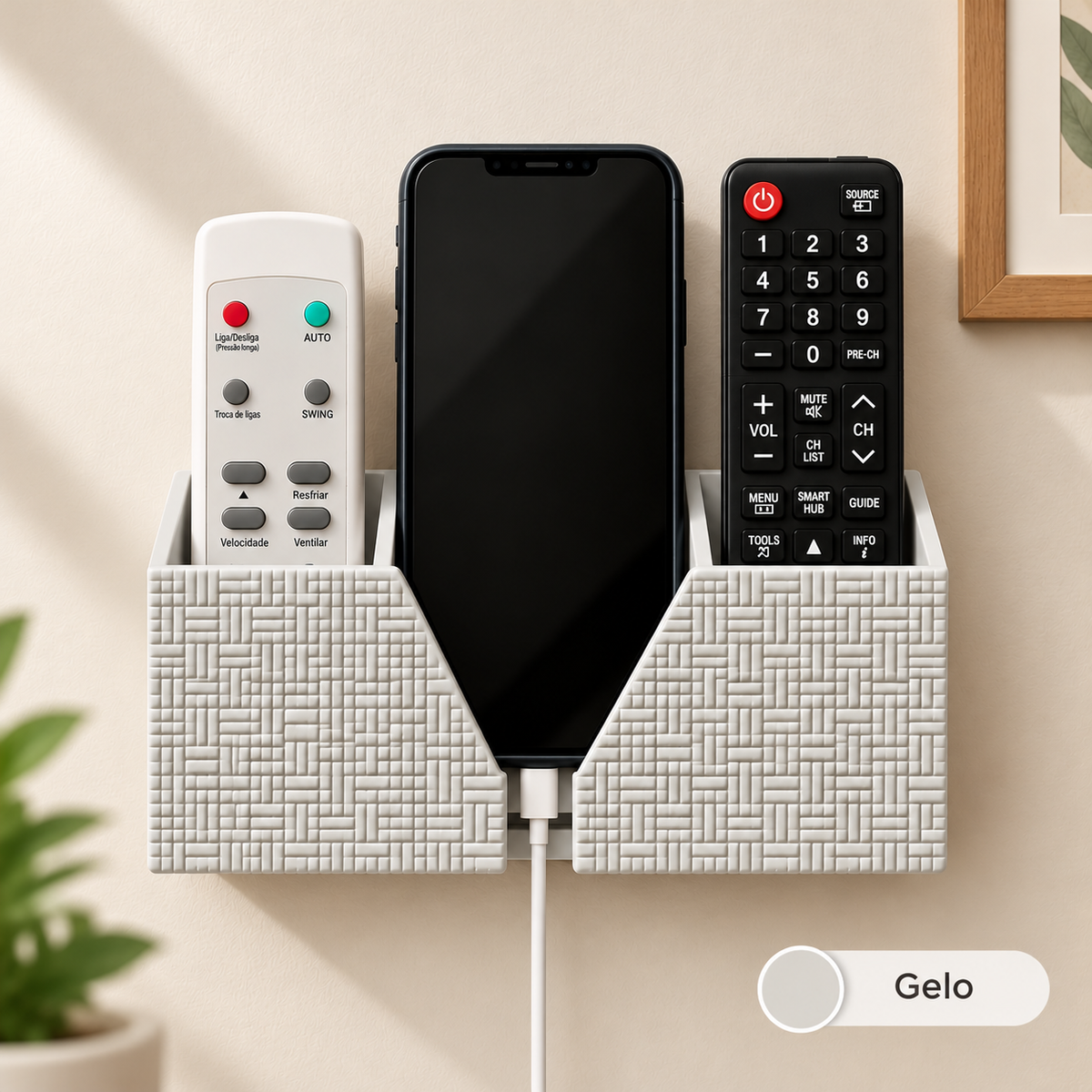 Suporte de Parede para Celular e 2 Controles TV Ar Condicionado Organizador 3D