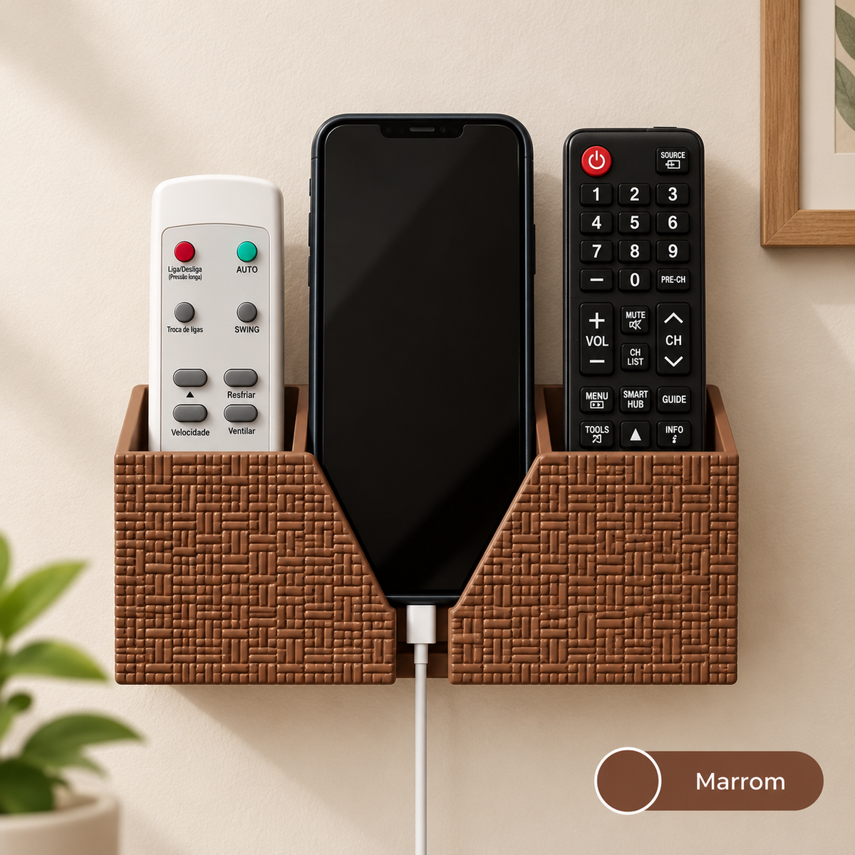 Suporte de Parede para Celular e 2 Controles TV Ar Condicionado Organizador 3D