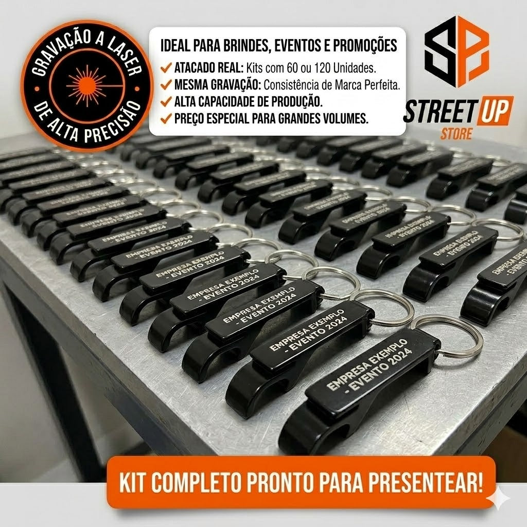 Kit 60 ou 120 Chaveiro Abridor de Garrafa Metal Personalizado  Laser - Brinde Atacado Empresa Evento