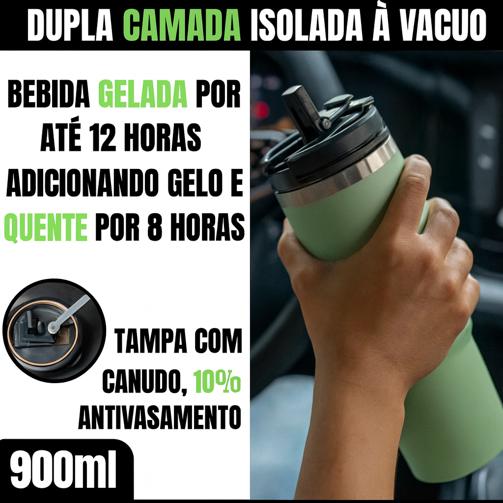 Copo Térmico 890ml Inox Personalizado com Tampa – Super Capacidade para Bebidas Geladas e Quentes