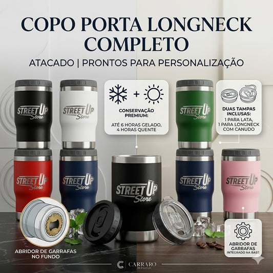 Copo Térmico 420ml Inox Personalizado com Tampa – Bebidas Geladas e Quentes