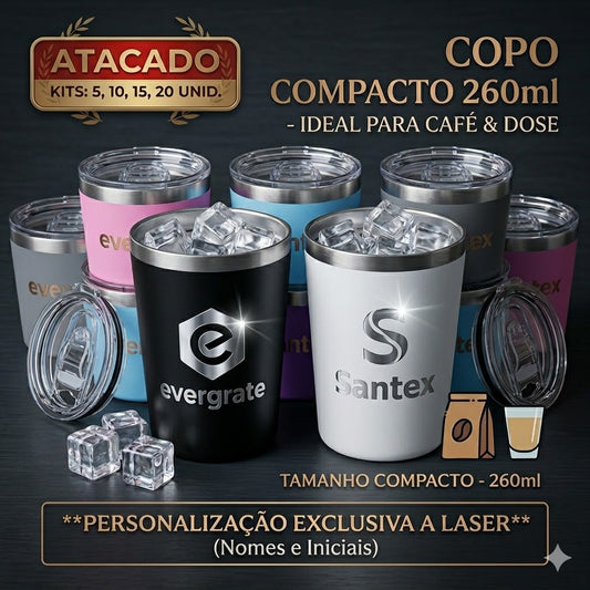 Kit Copos Térmicos 260ml Inox Personalizados com Tampa – Ideal para Café, Chá, Drinks, Chimarrão e Tereré