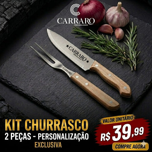 Kit Churrasco Personalizado Inox Faca e Garfo com Estojo Brinde Corporativo