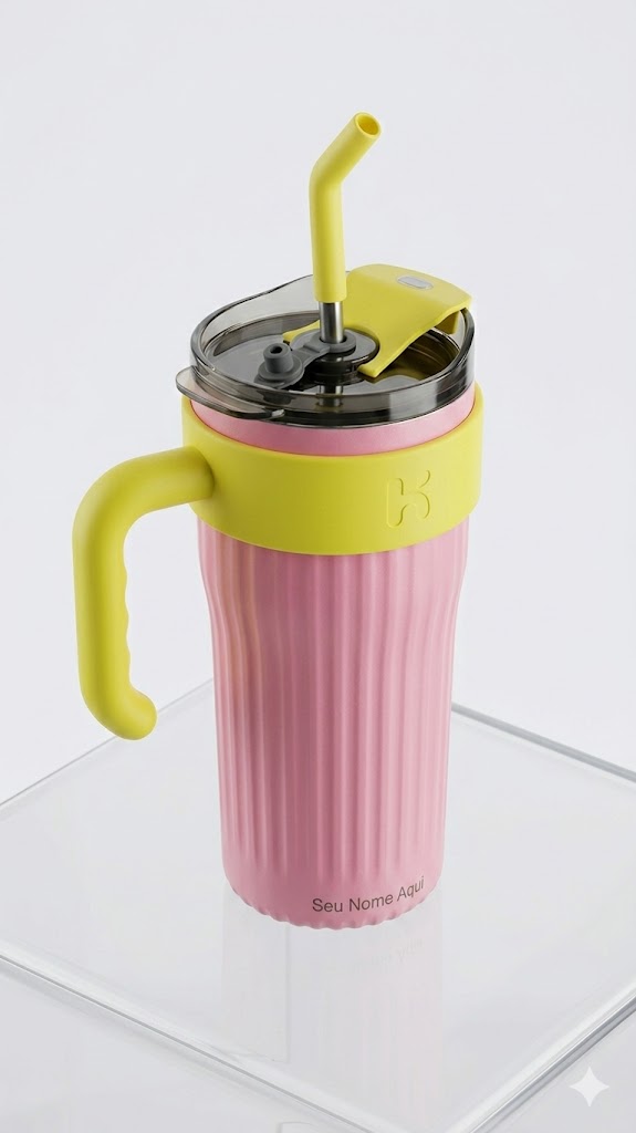 Copo Térmico 800ml Com Alça e Canudo Personalizado a laser com  Nome