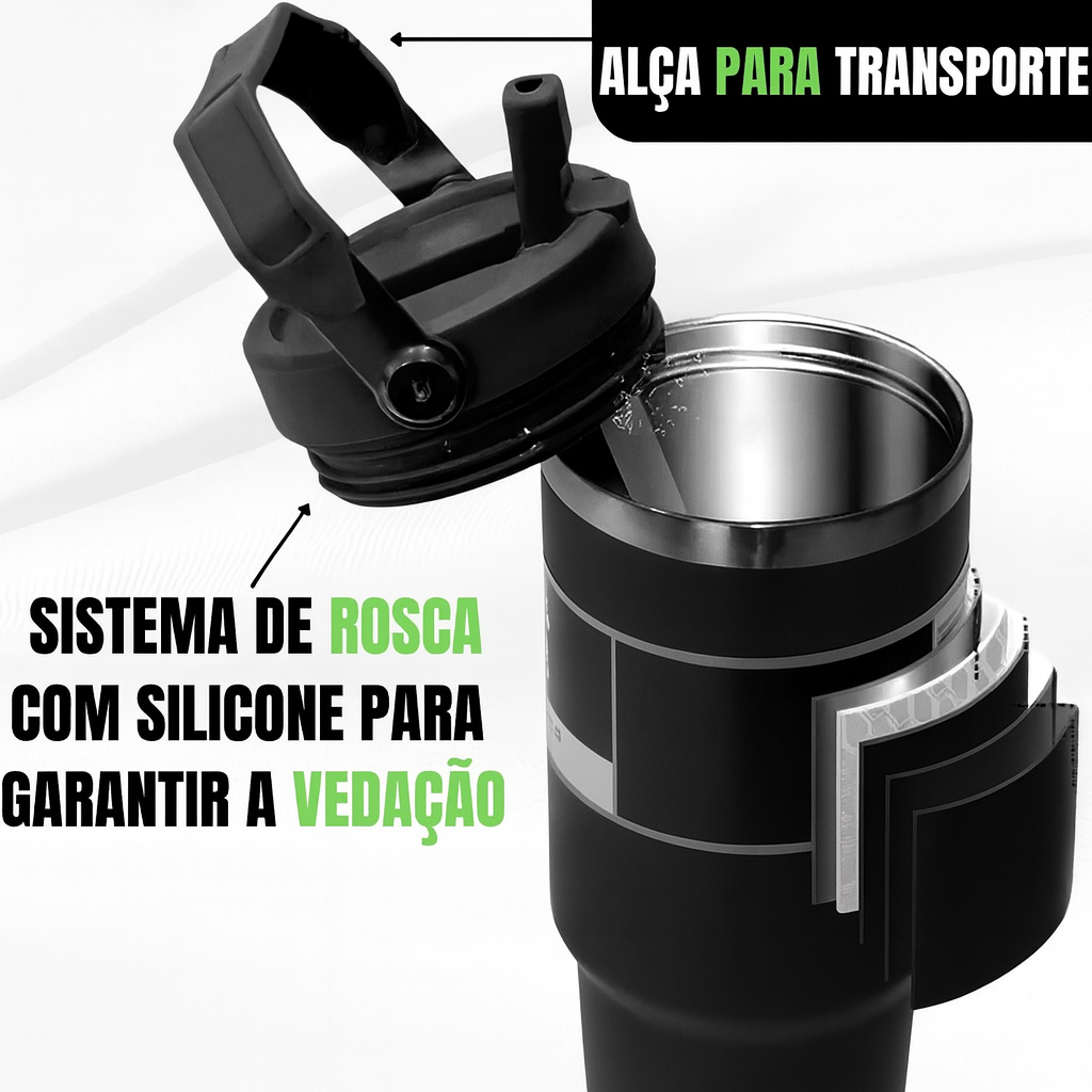 Copo Térmico 890ml Inox Liso com Tampa – Super Capacidade para Bebidas Geladas e Quentes