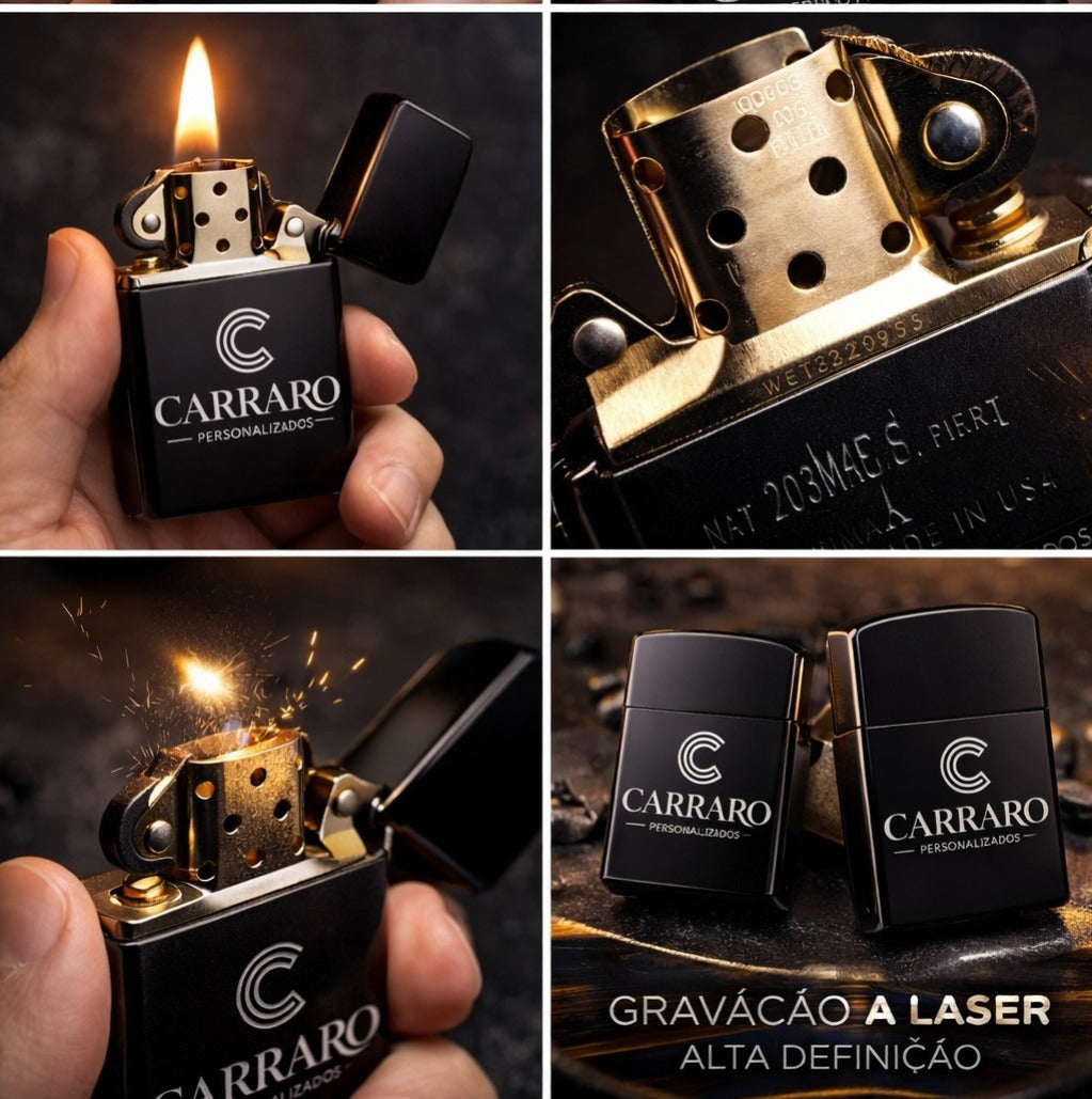 Kit Isqueiros zipo Premium Black Piano - Personalização Laser HD (Recarregável)