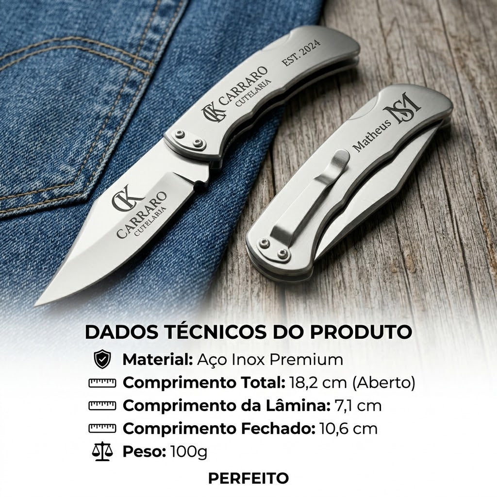 Canivete de Bolso Inox Personalizado Gravação Laser - Presente Luxo