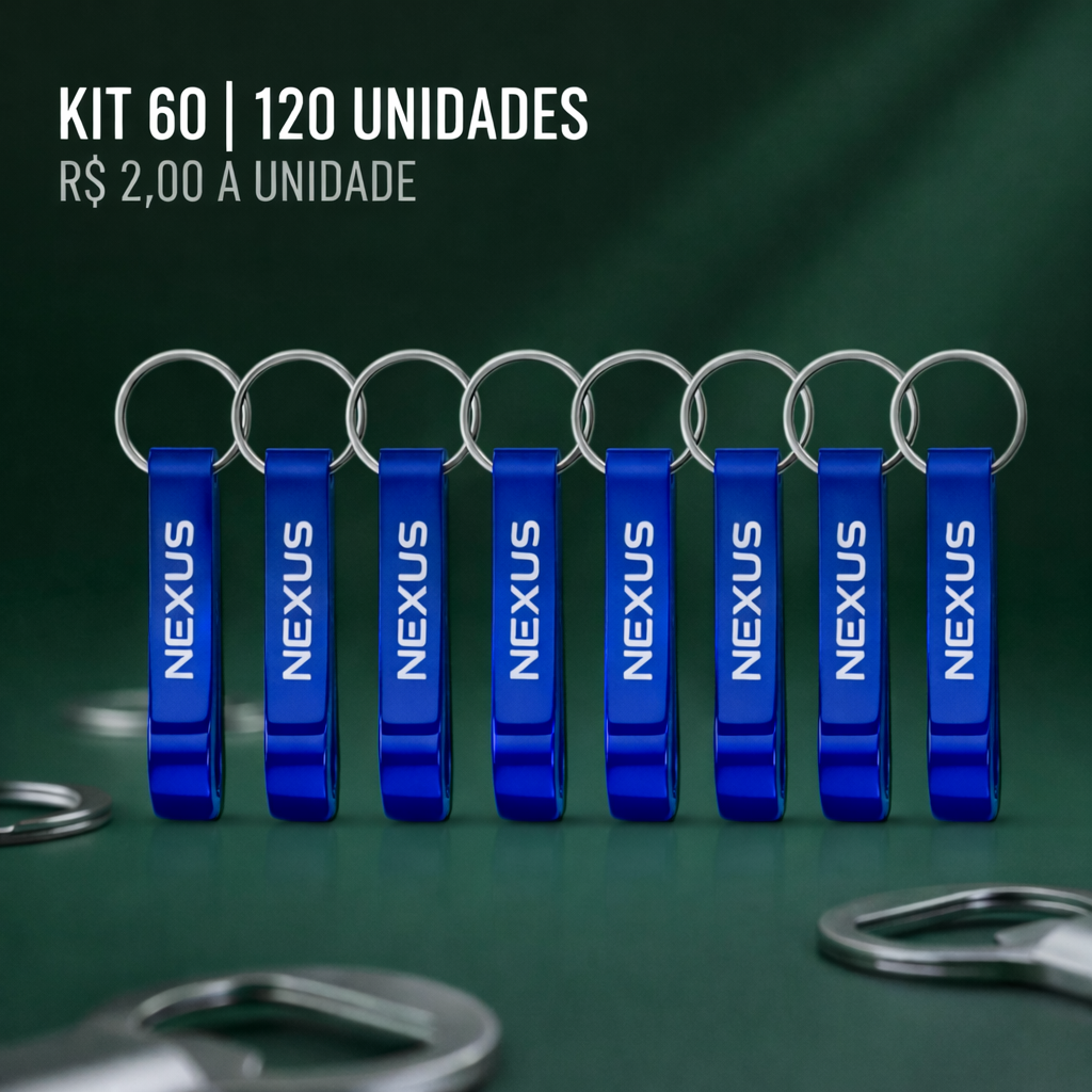Kit 60 ou 120 Chaveiro Abridor de Garrafa Metal Personalizado  Laser - Brinde Atacado Empresa Evento