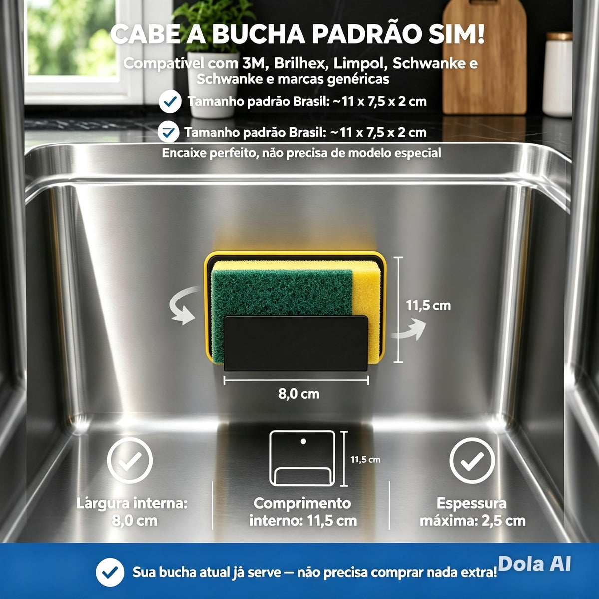 Suporte para Esponja Pia Sem Furos Não Acumula Água Sem Bolor Fita 3M Forte
