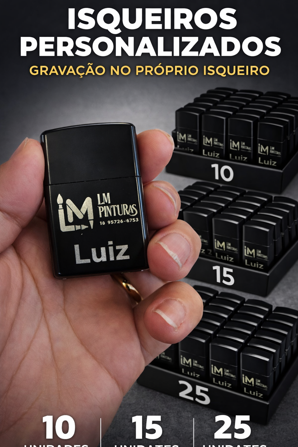 Kit Isqueiros zipo Premium Black Piano - Personalização Laser HD (Recarregável)
