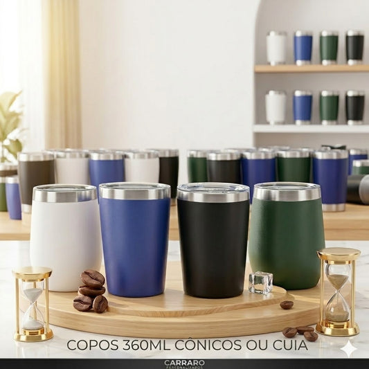 Kit Copos Térmicos 360 ml LISOS — Compactos, elegantes e perfeitos para o dia a dia