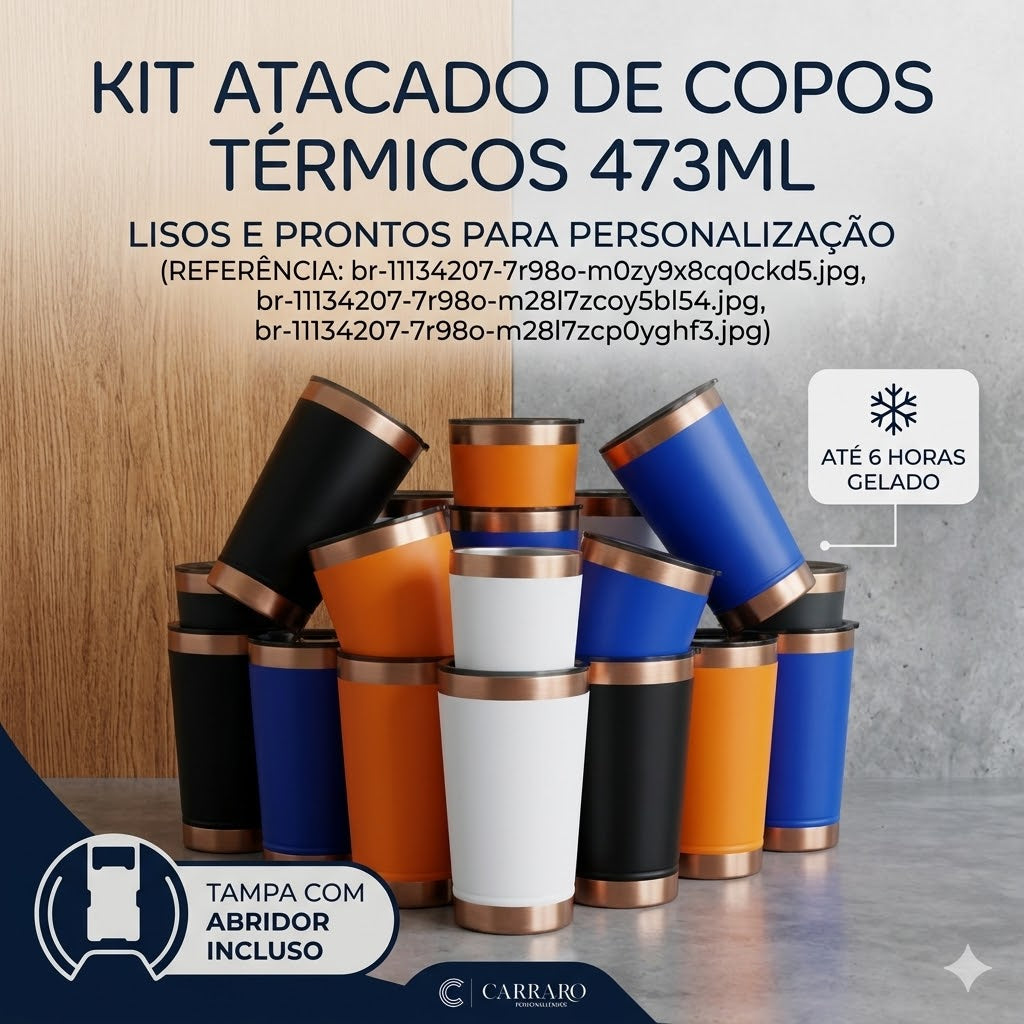 Kit Copos Térmicos 473ml Inox Lisos com Tampa – Bebidas Geladas e Quentes