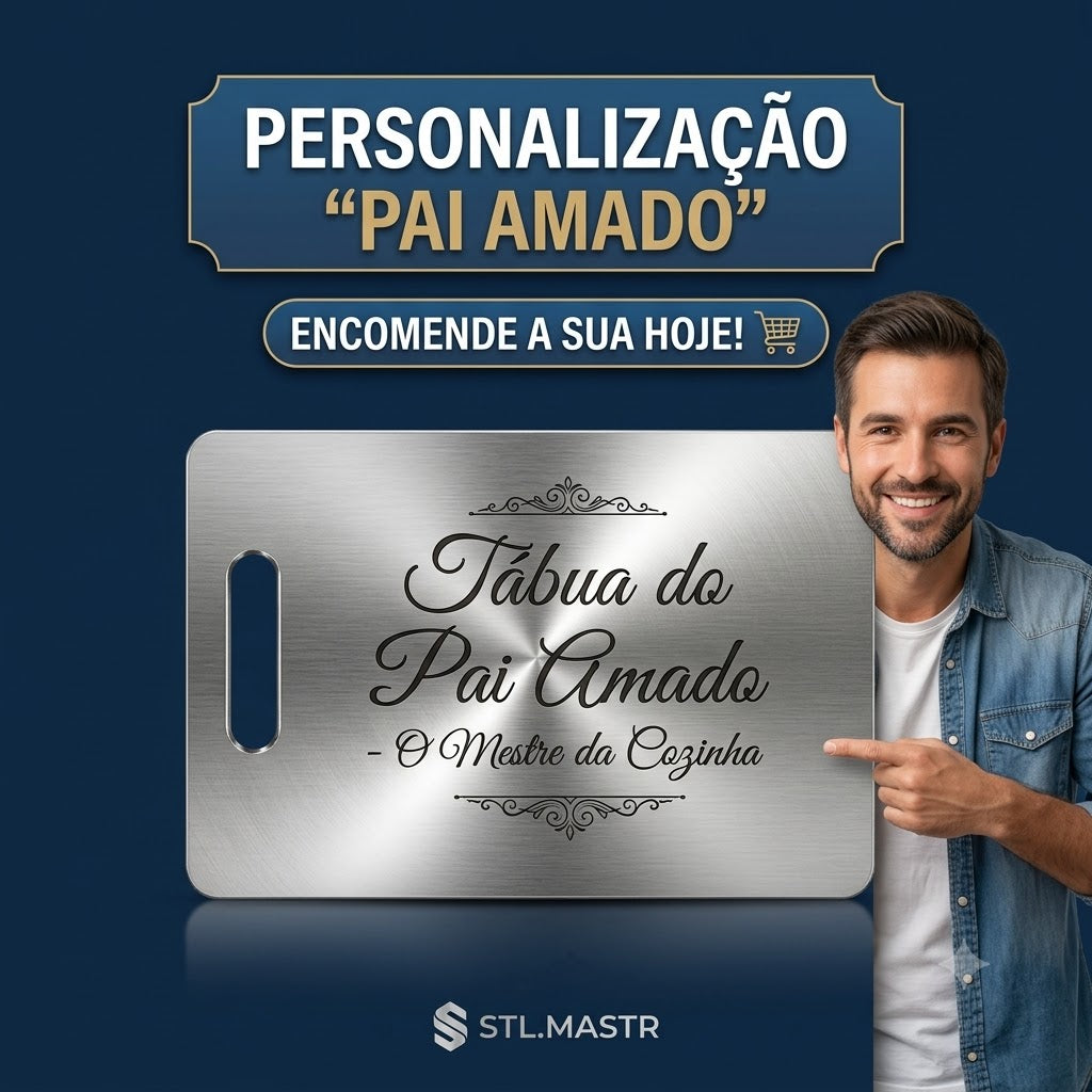 Tábua De Carne Inox 304 Premium Personalizada A Laser Dia Dos Pais Tábua De Corte Higiênica Não Acumula Bactérias