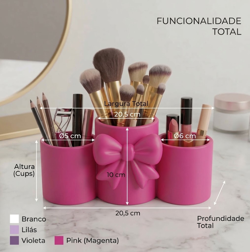 Porta Pincéis De Maquiagem E Canetas Com Laço Organizador Mesa Penteadeira 3D