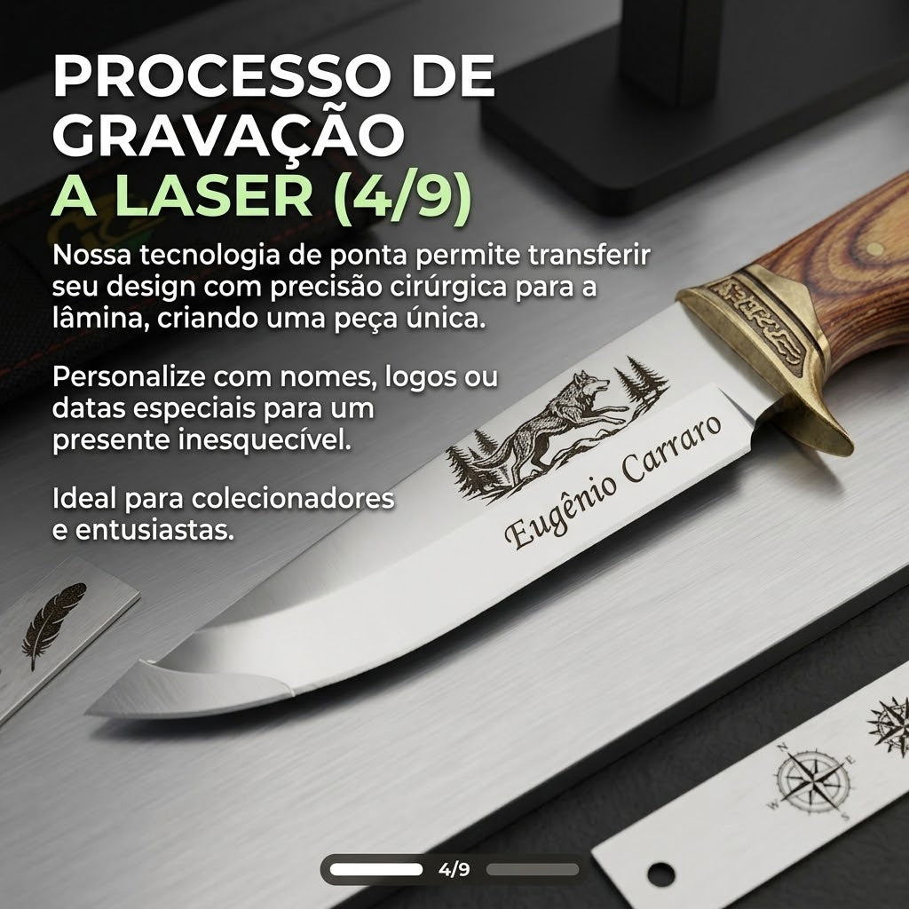 Faca De Caça Pesca Churrasco Luxo - Personalizada com Nome Gravado, Aço Inox, Madeira