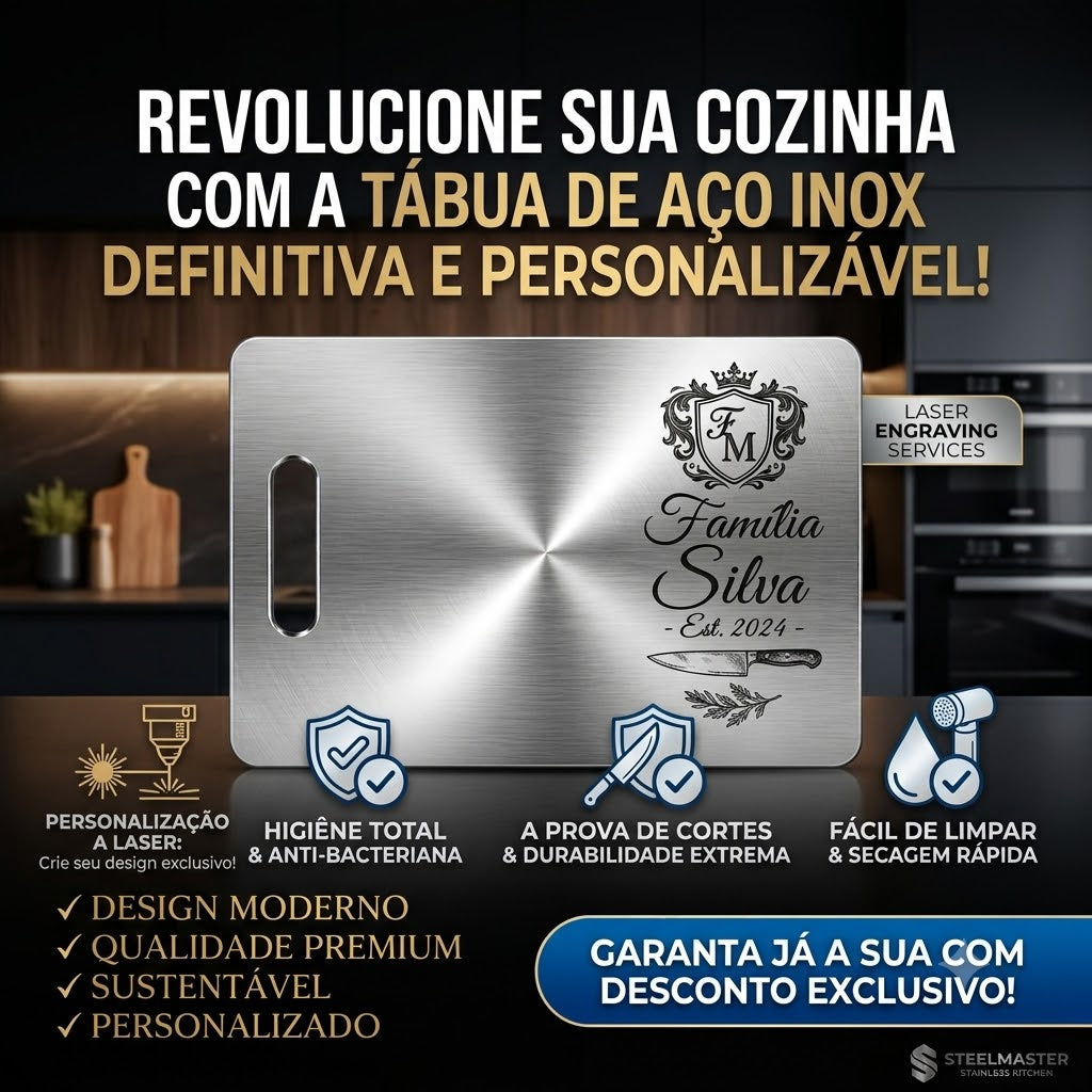 Tábua De Carne Inox 304 Premium Personalizada A Laser Dia Dos Pais Tábua De Corte Higiênica Não Acumula Bactérias
