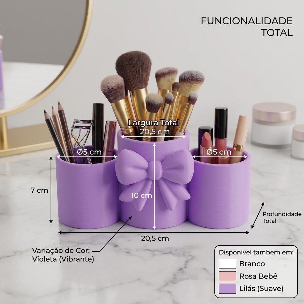 Porta Pincéis De Maquiagem E Canetas Com Laço Organizador Mesa Penteadeira 3D