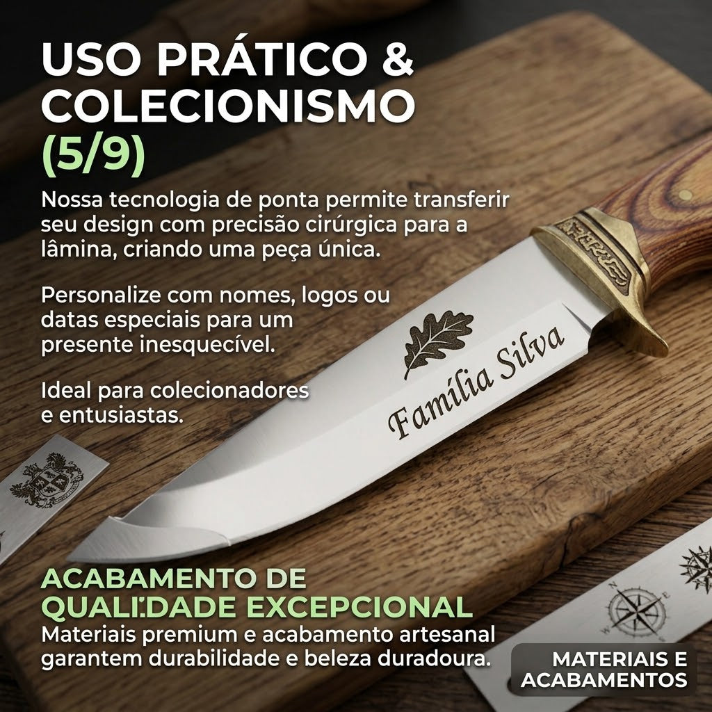 Faca De Caça Pesca Churrasco Luxo - Personalizada com Nome Gravado, Aço Inox, Madeira