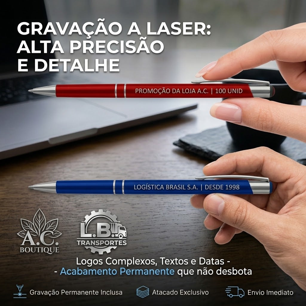 100 Canetas Metálicas Gravadas A Laser Brindes Personalizados