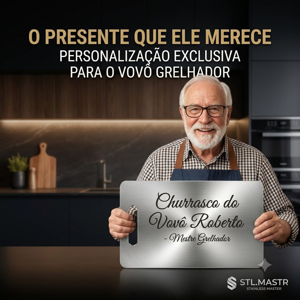 Tábua De Carne Inox 304 Premium Personalizada A Laser Dia Dos Pais Tábua De Corte Higiênica Não Acumula Bactérias