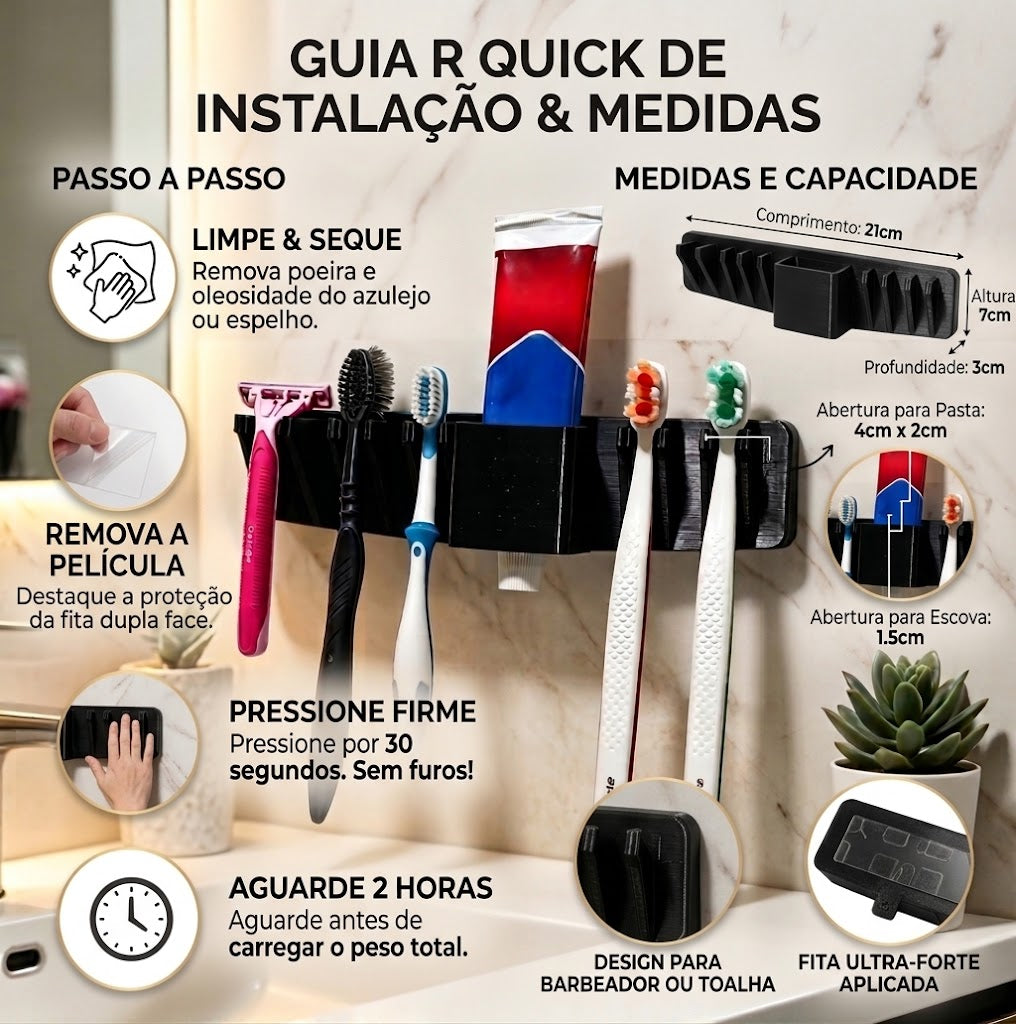 Suporte De Banheiro 6 Em 1 Para Escova De Dente Prestobarba Pasta Sem Furo Parede Fita Dupla Face