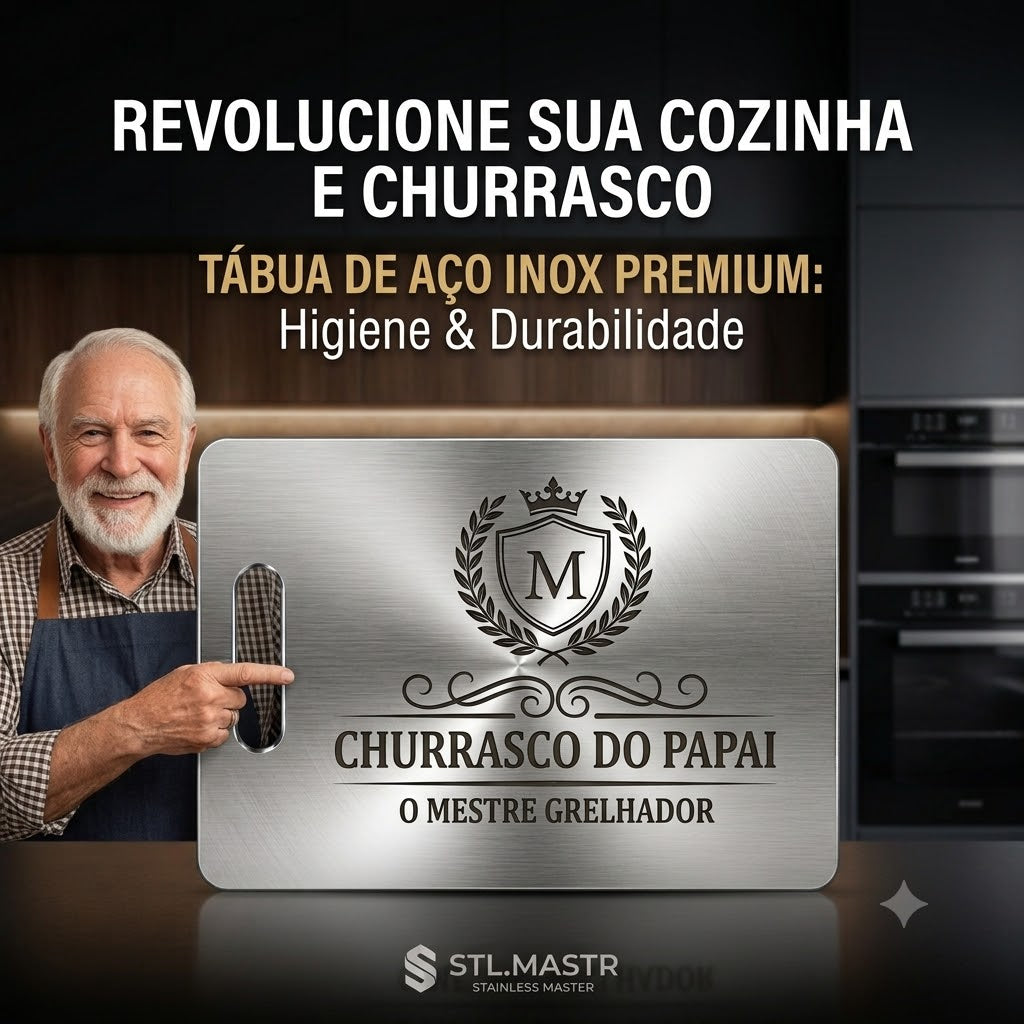 Tábua De Carne Inox 304 Premium Personalizada A Laser Dia Dos Pais Tábua De Corte Higiênica Não Acumula Bactérias