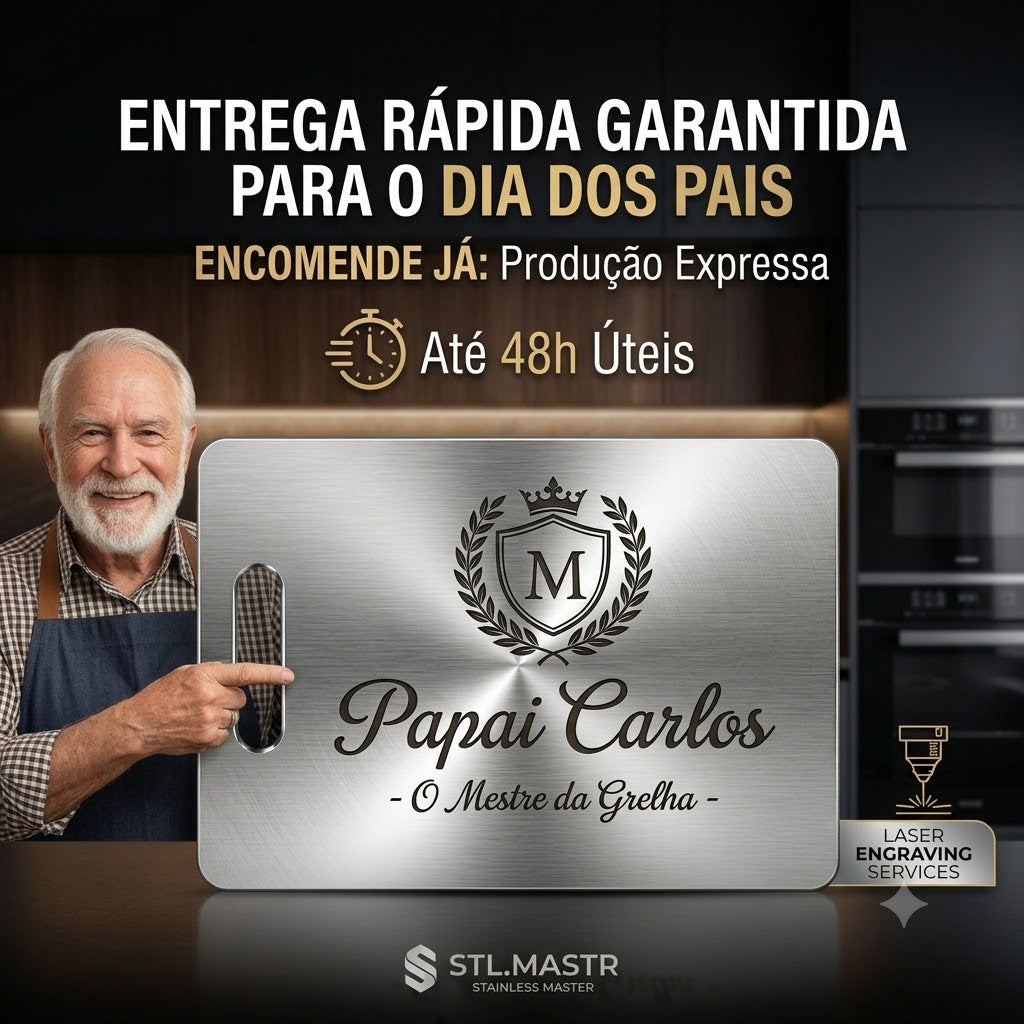 Tábua De Carne Inox 304 Premium Personalizada A Laser Dia Dos Pais Tábua De Corte Higiênica Não Acumula Bactérias