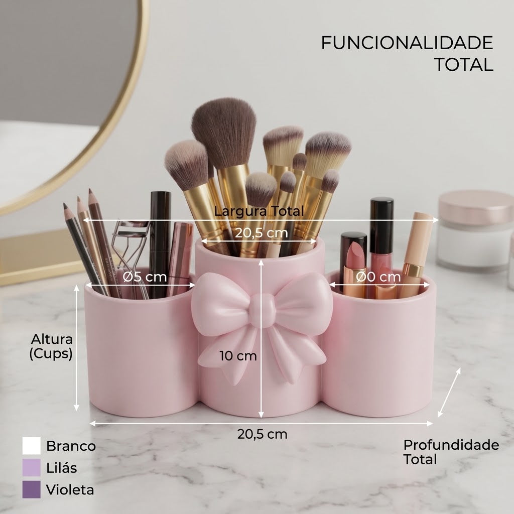 Porta Pincéis De Maquiagem E Canetas Com Laço Organizador Mesa Penteadeira 3D