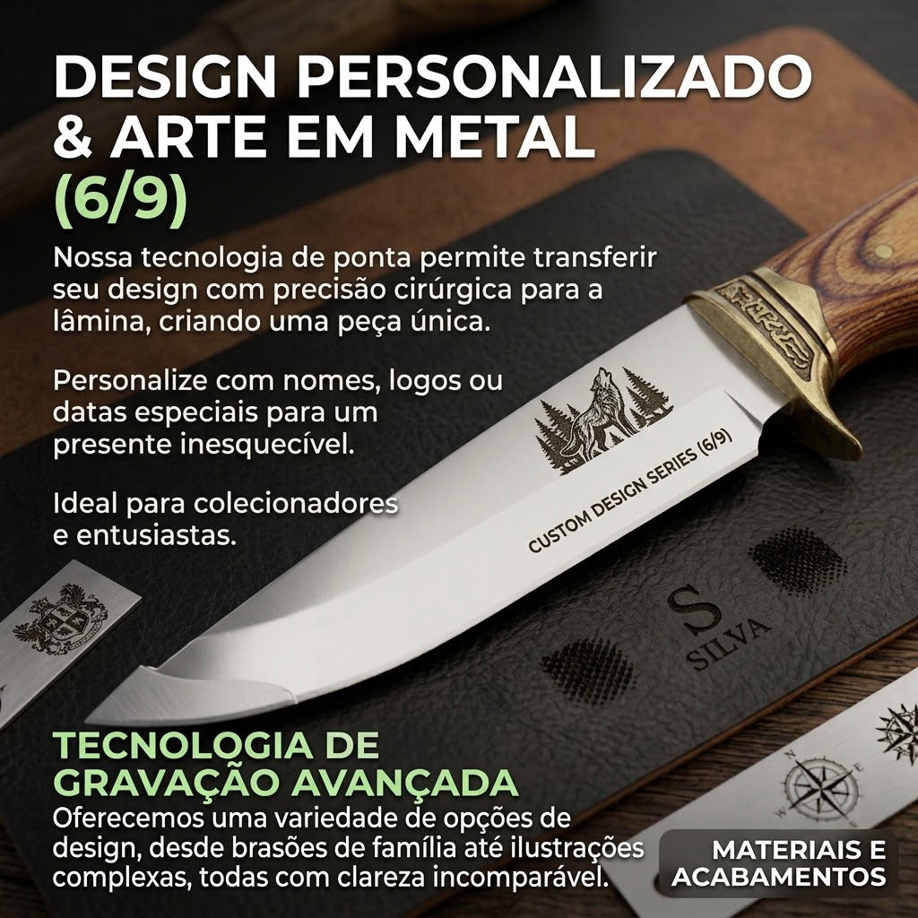 Faca De Caça Pesca Churrasco Luxo - Personalizada com Nome Gravado, Aço Inox, Madeira